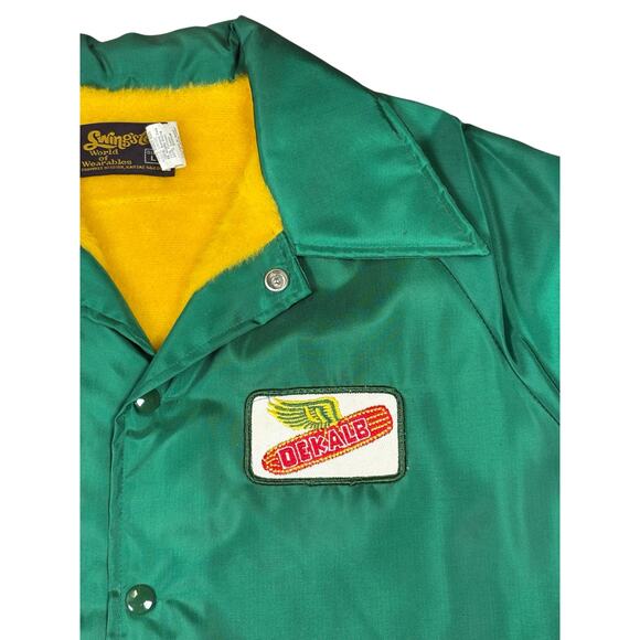 Vintage Dekalb Seed Co Fleece Lined Jacket Men's Large Green Front Snap Retro - Picture 2 of 11